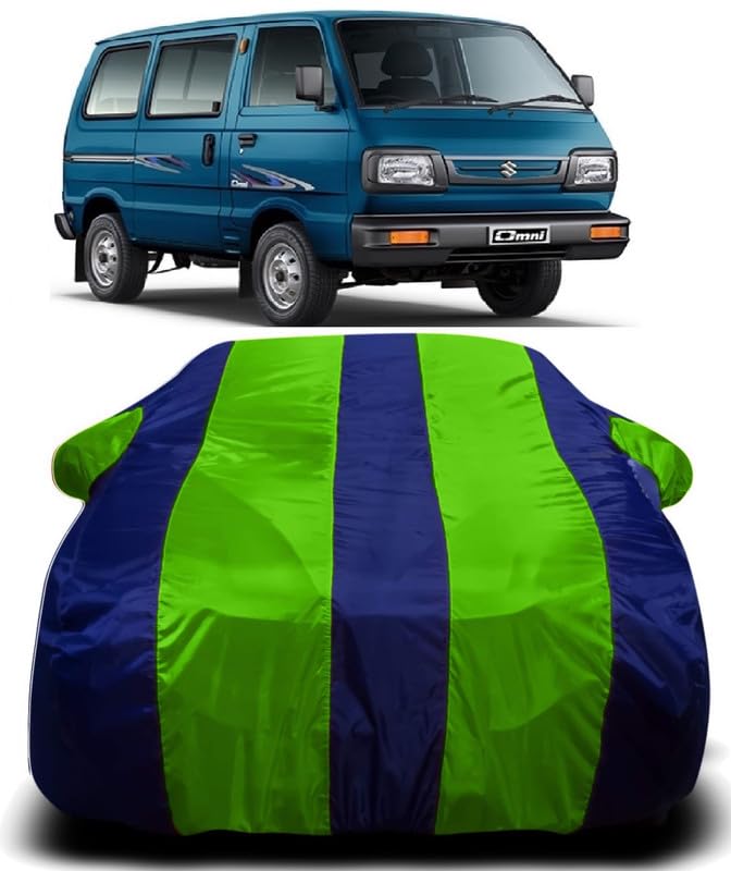 MAVENS Waterproof Car Body Cover All Accessories Compatible for Maruti Suzuki Omni with Mirror Pocket Uv Dust Proof Protects from Rain and Sunlight | Green Stripes