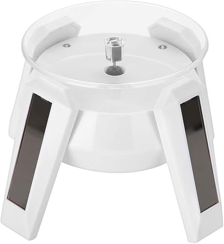 Soporte de exhibición giratorio solar, plato giratorio de 360 con luz LED para reloj y teléfono, exhibición de joyas (blanco)