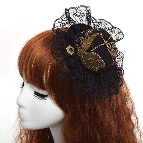 BLESSUME Victorian Steampunk women Mini Top Hat Hair Clip Party Hat Dancing Cocktail Head Clip (N) - Image 4