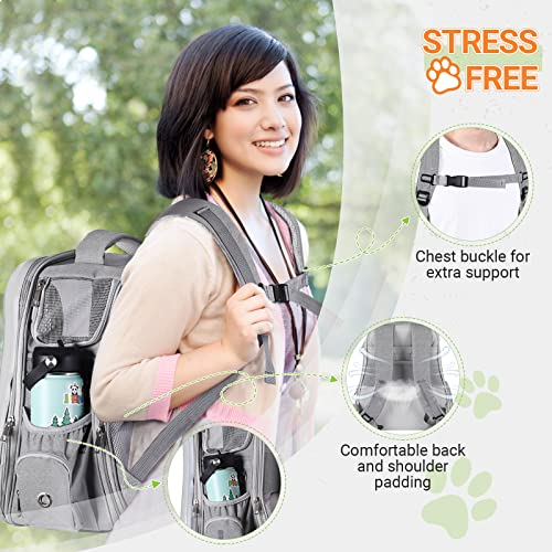 Cawypety Cat Backpack Carrier, Breathable Cat Carrier Large Space Bubble Pet Backpack For Kitty Small Dog Up To 15Lbs, Transparent & Foldable Pet Carrier For Travel Hiking #TOP4