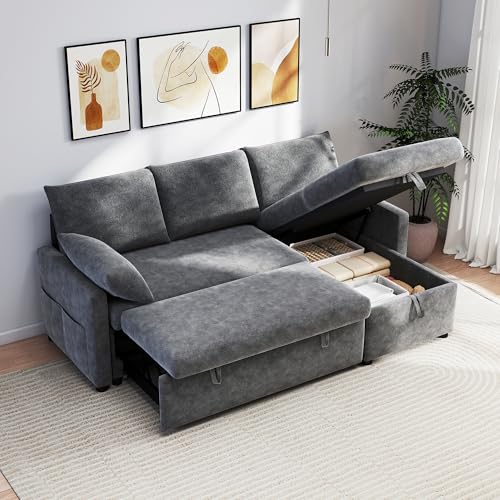 Winlice Canape Dangle Convertible 3 Places, Canapé Modulable avec Rangement en Tissu Chenille Gris...