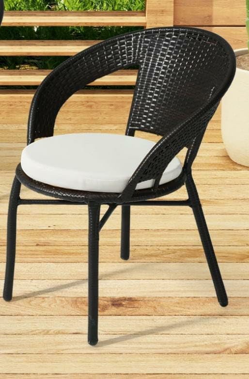 Image of PRATHAM India 2+1 Outdoor Indoor Patio Set Bistro Set Rattan Set Lawn Balcony Hall Outdoor Garden Chair Table Set (Black Chair & Cream Cushion)