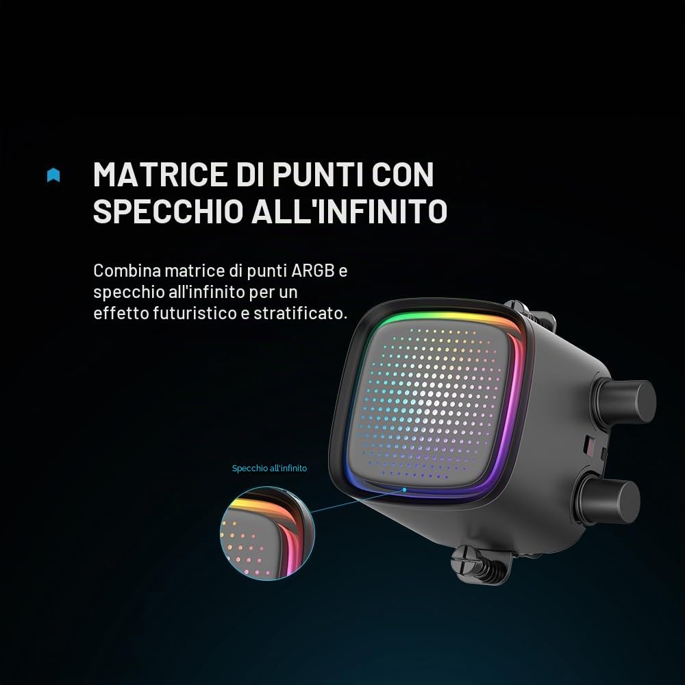 Dissip. Liquido SAMA L50 360mm ARGB, Specchio Infinito, Intel/AMD, Nero | Dissipatore a Liquido per CPU Silenzioso ad Alto Flusso, 3 Ventole PWM da 120mm