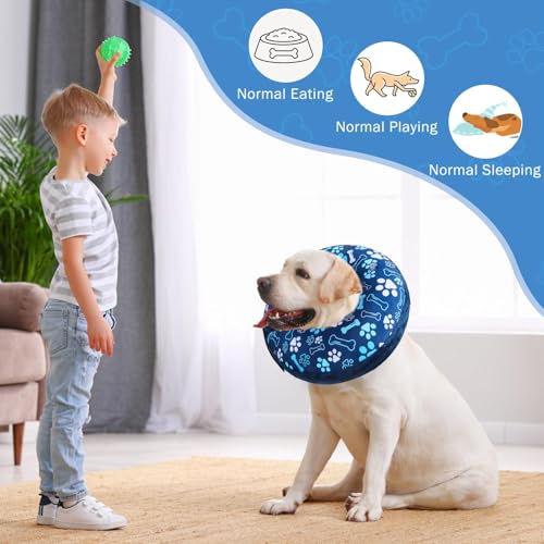 Image of SCENEREAL Dog Cone Alternative After Surgery Donut Collar, Soft Pet Recovery Pillow Collar for Medium Large Dogs, Inflatable Adjustable Neck Collars to Prevent Licking, Bone and Paw Print E-Collars