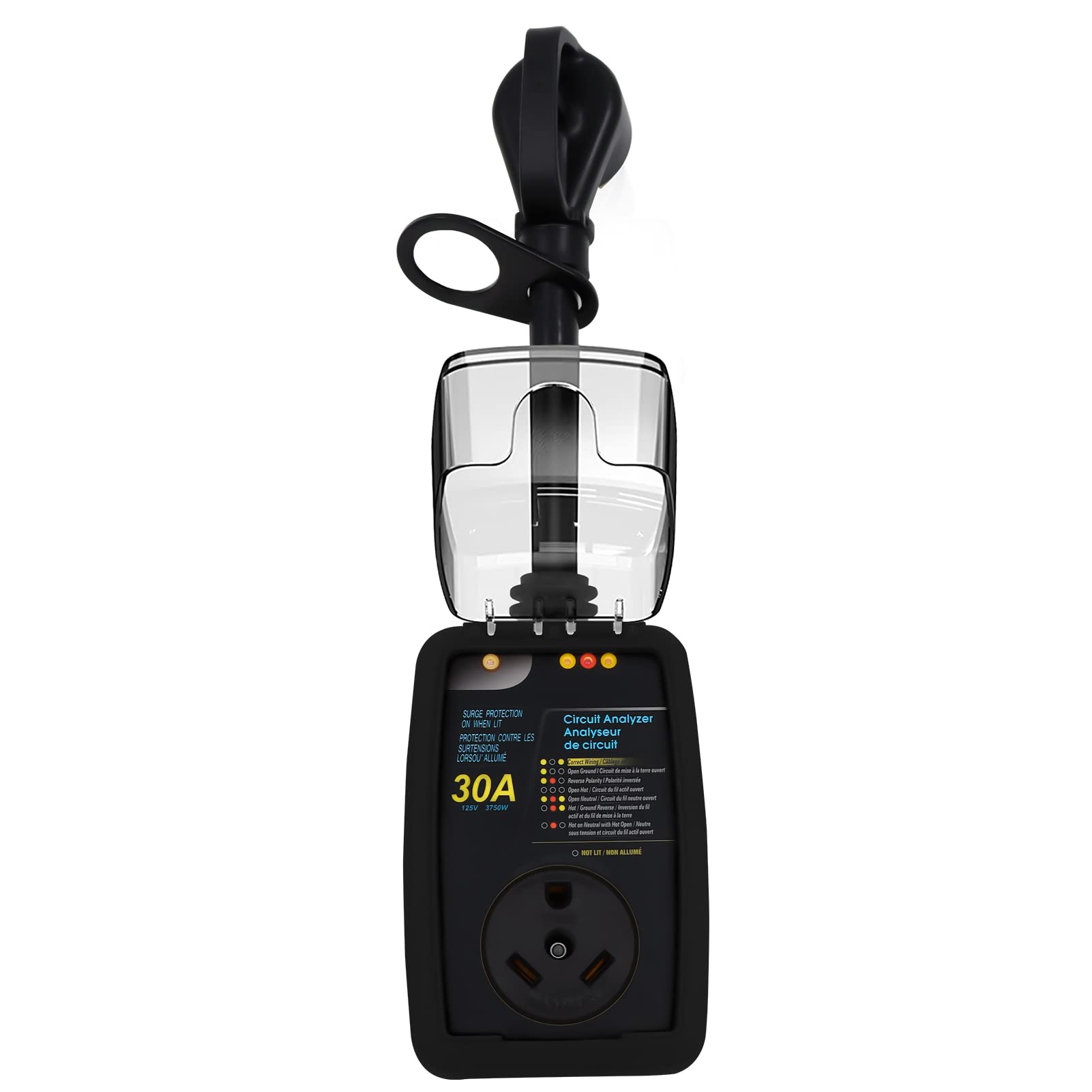 rv Surge Protector 30 Amp Smart RV Surge Protector with Waterproof Cover All-in-1 Circuit Analyzer Power Guard for RV, Camper, Trailer, Truck, Motorboat,Black