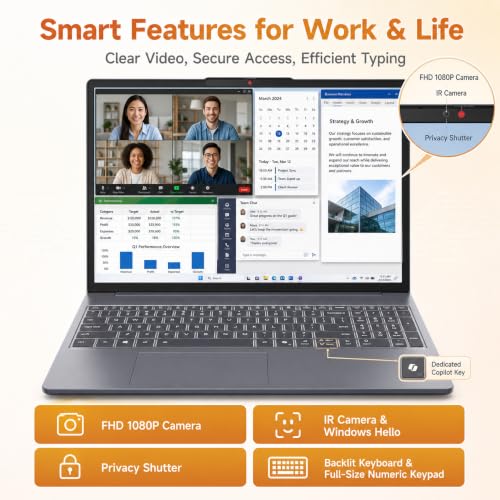 Image of Lenovo 15 Inch Touchscreen Laptop AMD Ryzen 7 8840HS 24GB DDR5 5600MHz 1TB
