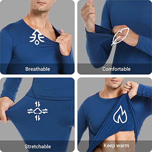 Image of PISIQI Thermal Underwear Men Ultra-Soft Long Johns Set with Fleece Lined Base Layer Winter Skiing Warm Top & Bottom Black