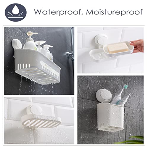 Taili Shower Caddy Suction Cup Storage Basket + Toothbrush Holder + Soap Dish + 4 Suction Cup Hooks Set, Diy Drill-Free Removable Kitchen Bathroom Bedroom Organizer Set #TOP5