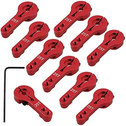 Hobbypark RC 25T Servo Horn Arms Metal Aluminum Dual Clamping for Futaba Savox Servo Motor (10-Pack) (Red) Cover