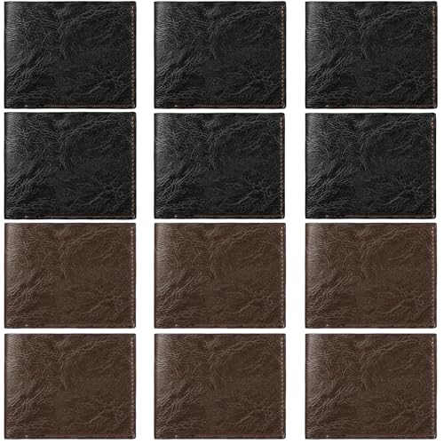 12 Pieces Wallet for Men,Leather Men's Wallets Bulk for DIY Engraving,With Money Clip,Card Holder(6 Black & 6 Light Brown)