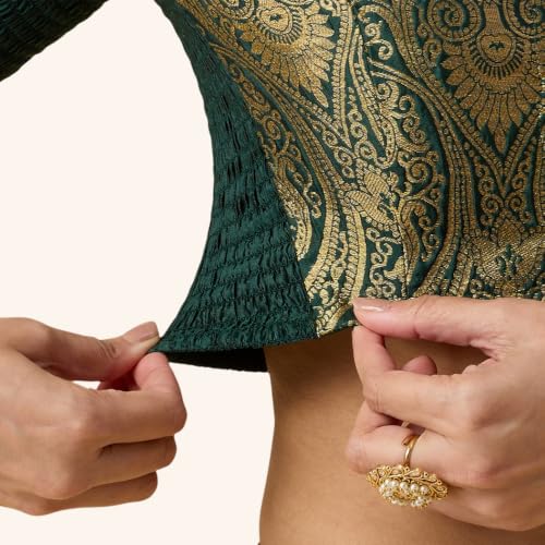 Image of Studio Shringaar Women's Brocade Side Stretch (Smocked) Readymade Saree Blouse