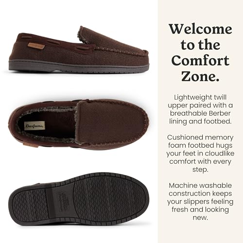 Image of Dearfoams Men's Keaton Moccasin House Shoes With Memory Foam, Indoor Slippers With Wide Widths