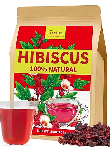 Image of TeeLux Hibiscus Tea Loose Leaf, Dried Hibiscus Flowers, Cut & Sifted, 16 oz | Natural Hibiscus Flower Herbal Tea (Flor de Jamaica), Tart & Refreshing Flavor, Gluten Free, Caffeine Free, Hot or Iced