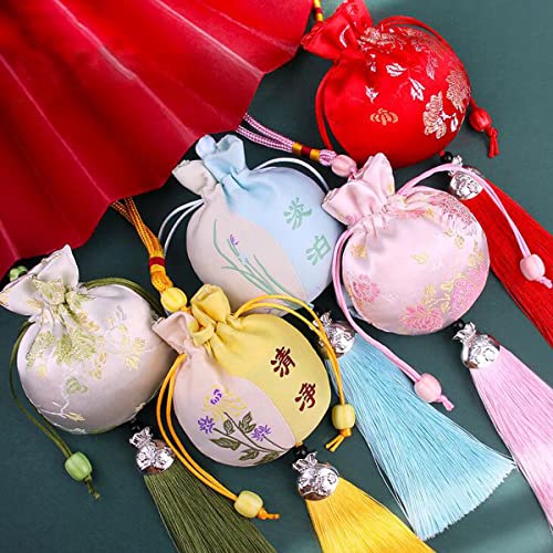10 bolsas de brocado de seda chinas con cordón miniatura 5