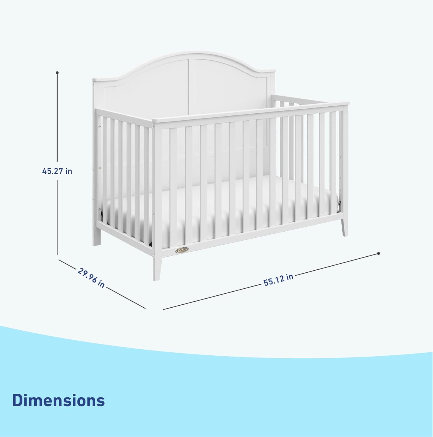 Graco Wilfred 5-in-1 Convertible Crib (White) – GREENGUARD Gold Certified, Converts to Toddler Bed and Full-Size Bed, Fits Standard Full-Size Crib Mattress, Adjustable Mattress Support Base