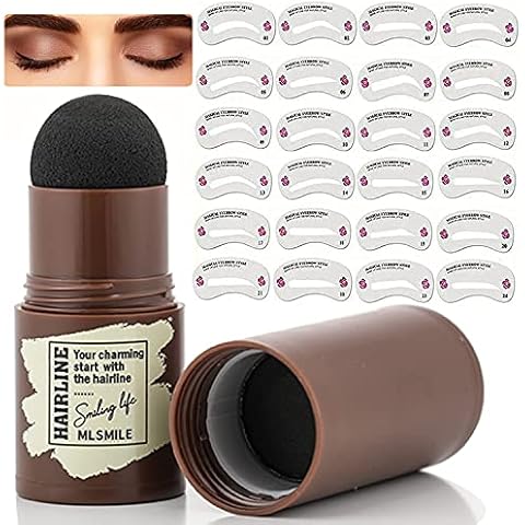 QASIMOF Eyebrow Stamp Waterproof, Brow Stamp Shaping Kit One Step Eyebrow Definer, with 24 Reusable Eyebrow Stencils, Hairline Shadow Powder Stick (Black) Cover