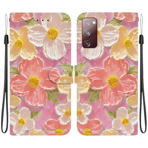 Draamvol for Samsung Galaxy S20 5G Case Wallet Shockproof Flip PU Leather Shell with Card Holder Kickstand Magnetic Closure Soft TPU Bumper Protective Phone Cover for Galaxy S20 5G Pink Flower