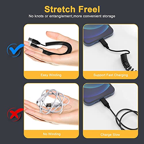 [Apple Mfi Certified] Iphone Coiled Lightning Cable For Car, Esbeecables 2Pack 6Ft Retractable Iphone Fast Charger Cord Usb To Lightning Cable For Iphone 14/13/12/11Pro/Xs Max/Xr/Xs/X/8/7/Ipad/Carplay #TOP7