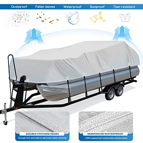 solim trailerable 1200d pu heavy duty pontoon boat cover 19-21ft waterproof oxford marine grade uv resistant polyester canvas cover boat cover for pontoon with 16 adjustable tie down straps gray