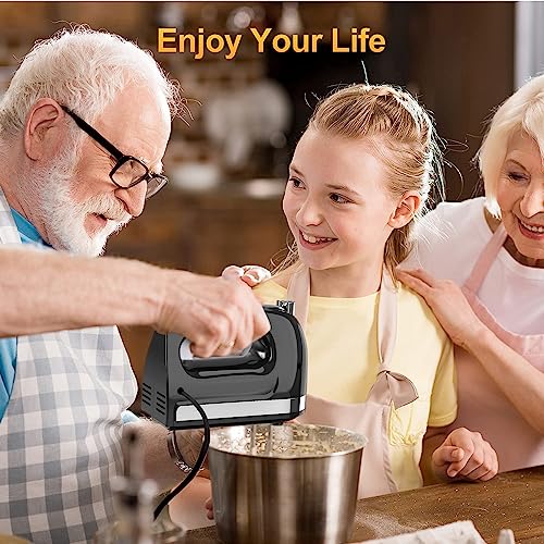 Hand Mixer Electric, 400W Food Mixer 5 Speed Handheld Mixer, 5 Stainless Steel Accessories, Storage Box, Kitchen Mixer with Cord for Cream, Cookies, Dishwasher Safe, Black - Thumbnail 7