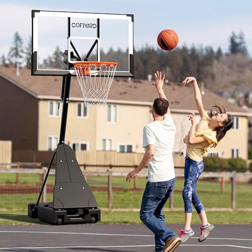 Cofiyard Basketball Hoop Outdoor with 54 Inch Shatterproof Backboard, 10FT Height Portable Basketball Hoop Outdoor with Sandbag, Adjustable Basketball Goal System
