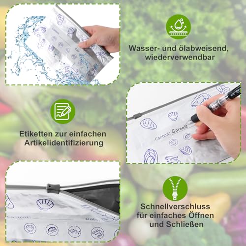 Worki do zamrażania z zamkiem błyskawicznym, z folii aluminiowej, 30 sztuk, wielokrotnego użytku, aluminiowe worki do przechowywania żywności, do owoców morza, mięsa, warzyw, owoców