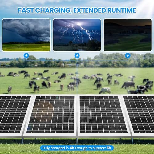 Solar Well Pump Kit With Water Level Sensor for Auto Refill, Submersible Pump+Four Solar Panels with Fixed Bracket+Waterproof Box (Contains Controller/Battery/Listed Relay) for Livestock Watering