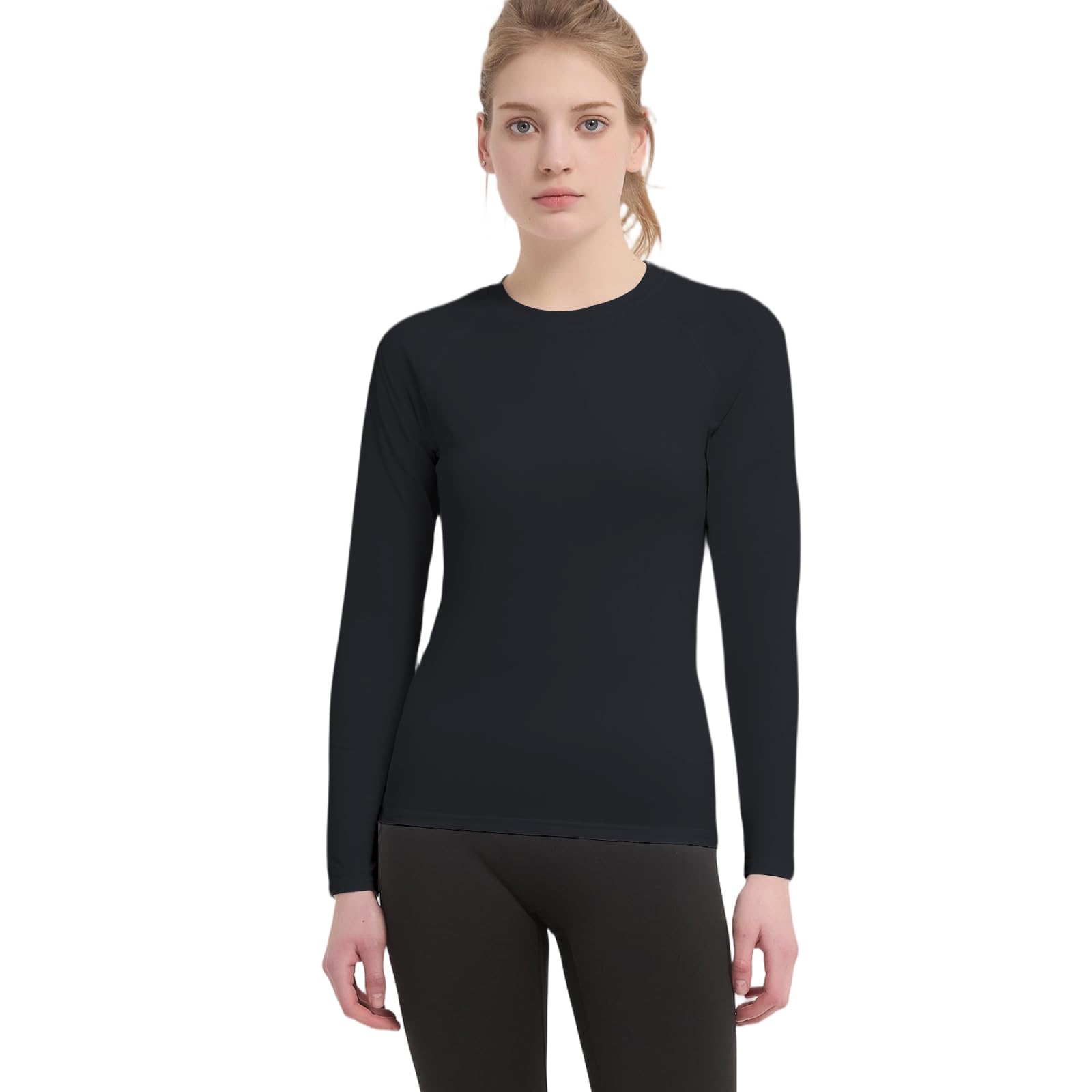 4 Pack Deportiva Mujer de Manga Larga Camiseta Transpirable Secado Rápido Camisetas de Compresión Ligero Elasticidad Top Deportiva Correr Base Layer Cuello Redondo Funcionales para Yoga Fitness