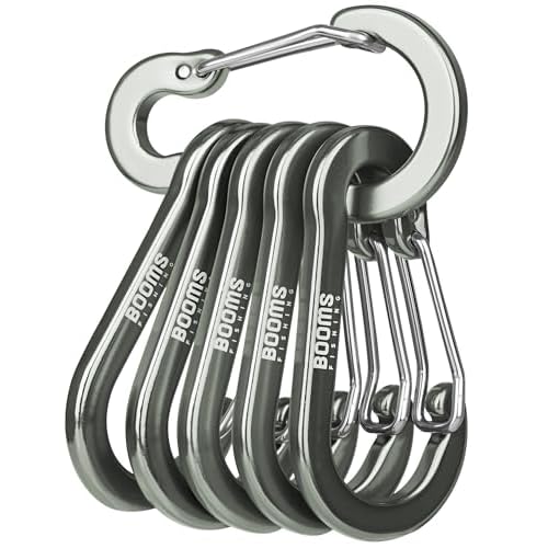Booms Fishing CC1 Multi-Use Carabiner Clip, 6 Pack Small Caribeener Clips, Mini Keychain Caribeaner Clip 2 inch, Aluminum D Ring Carabiners, Multi-colored Gun Metal, 6pcs