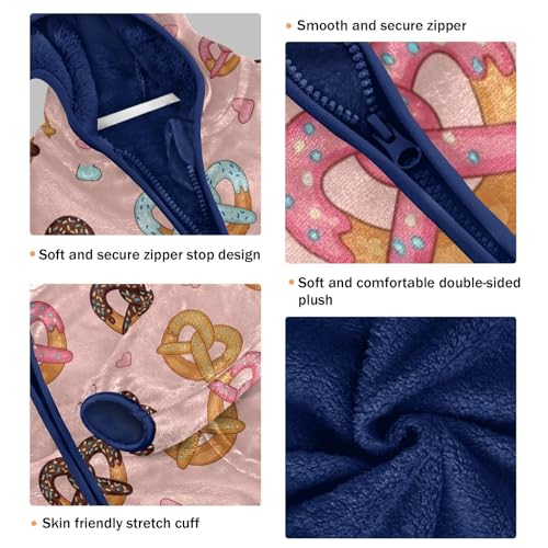 Pretzels with Sprinkles on Pink Toddler Fleece Jacket Girl Boys Hooded Fleece Jacket Coat Warm Outwear Zip-up 3-10T3