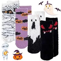 PanAcratis 4 Pair Halloween Fluffy Socks, Halloween Gifts Winter Warm Supplies Cute Sleeping Socks Warm and Soft for Winter Festival Party for Men Women