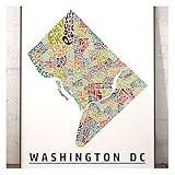 Washington DC Neighborhood Map Print, signed print of my original hand drawn Washington DC typography map art