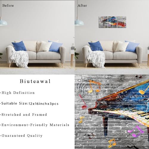 Biuteawal 3 Panels Piano Wall Art Musical Theme Painting Abstract Colorful Piano Keys Pictures Prints Music Room Decor Framed Ready To Hang thumb #5