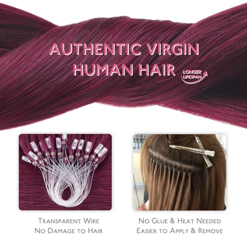 Image of WENNALIFE Microlink Hair Extensions Human Hair, 50g 50s 24 Inch Light Burgundy Remy Hair Microbead Micro Link Microloop Microring Invisible Straight Natural Fusion Installation
