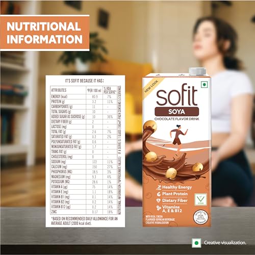 Image of SOFIT Soya Drink Chocolate Flavored,1000Ml-Pack Of 3 (3 X 1000Ml)|Vegan Drink|Enriched Goodness Of /Source Of Plant Protein,Dietary Fibers,Vitamins & Calcium|Naturally Lactose Free
