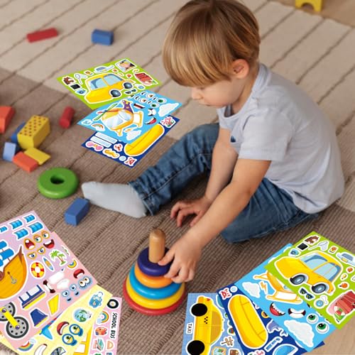 Image of Vehicle Stickers for Kids, Make a Face Sticker, Make Your Own Car Sticker | 24 Sheets Train, Airplane, Boat Stickers for Toddlers, Brithday Party Supplies Classroom Teacher Reward