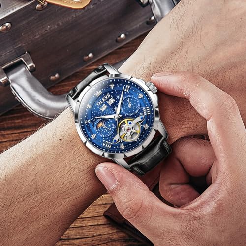Image of OLEVS Mens Automatic Watches Self-Winding Starry Sky Diamond Skeleton Luxury Wrist Watch Waterproof Luminous