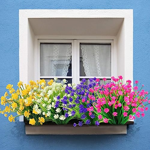 Turnmeon 12Pcs Corn Flower Artificial Flowers Outdoor Uv Resistant Fake Flowers,Faux Plastic Flower Greenery Shrubs Plants For Cemetery Indoor Planter Home Garden Window Box Porch Decor(Colorful) #TOP3