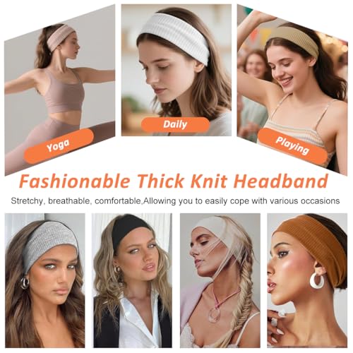 Image of MAYCREATE Hair Bands for Women 6-Color Stretchy Knit Headband Hairband for Woman Wide Non Slip Ladies Head Bands for Daily Yoga Workout Running Gym