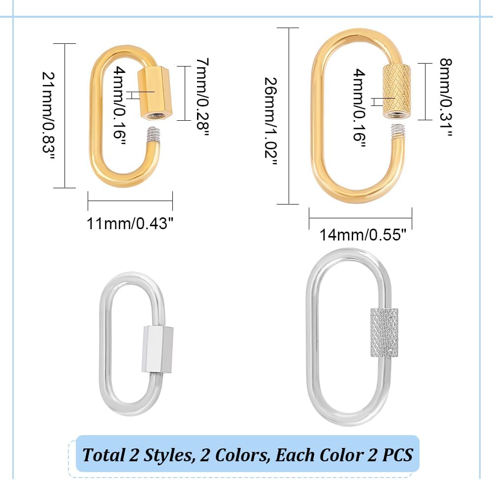 UNICRAFTALE 8Pcs 2 Colors Oval Screw Carabiner Lock 304 Stainless Steel Screw Locking Keychain Carabiner Clasp Metal Keychain Clip Hook 21~26mm Keyring Clasp for Jewelry Making Handbag DIY Accessory - Image 4