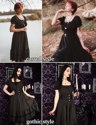 Image of Scarlet Darkness Gothic Pirate Corset Dress for Women Summer Vintage Square Neck Renaissance Dresses Navy S