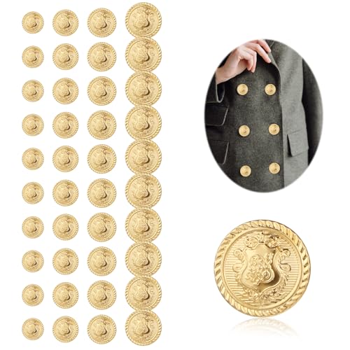 JJUNW 40 Pcs Gold Metal Blazer Buttons 4 Sizes Vintage Buttons for Womens Sewing Suits Denim Jackets Sport Coats Sweaters