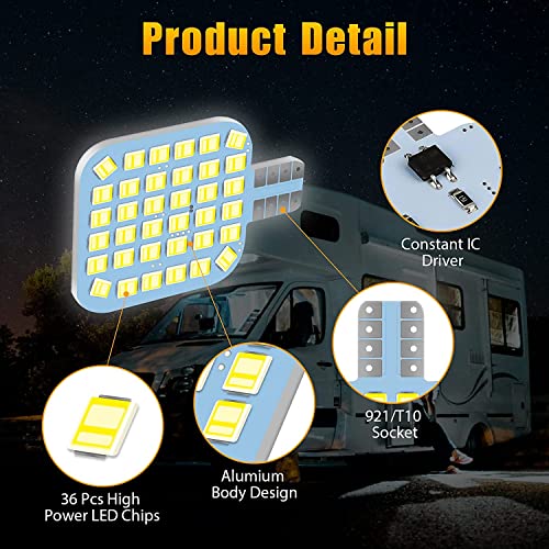 Linkstyle 20Pcs 921 Rv Interior Led Light Bulbs, Super Bright T10 922 912 194 Led Bulbs Replacement 36 Smd 6000K For 12V Rv Camper Trailer Boat Car Marine Ceiling Indoor Light Dome Light, White #TOP4