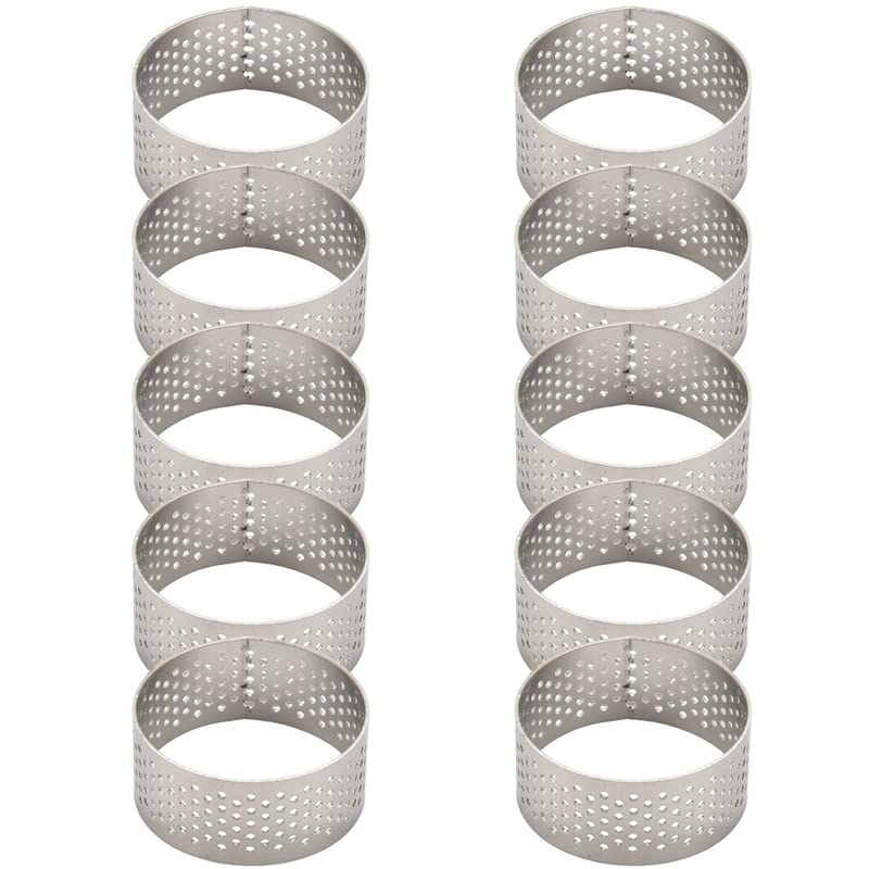 Jkjhbhged 10Pcs 4.5cm Round Stainless Perforated Seamless Tart Ring Quiche Ring Tart Pan Pie Tart Ring with Hole Tart Ring