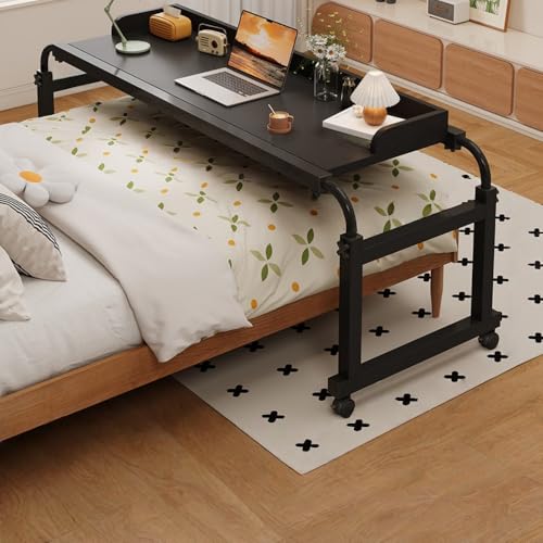 Pakabiモバイルデスク、キャスター付き、高さ調節可能、昇降式、コンピューターテーブル、ベッドサイドテーブル。ホームオフィス、書斎、テレビ鑑賞に最適です。 (ブラック表面120*45+バッフルブラックフレーム)