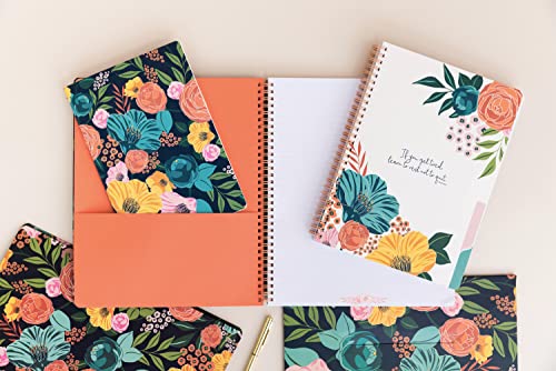 Steel Mill & Co Cute Large Spiral Notebook College Ruled, 11" X 9.5" With Durable Hardcover And 160 Lined Pages, Garden Blooms (Navy) #TOP5