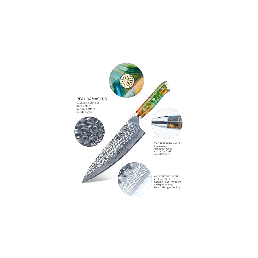 SANMUZUO Kitchen Cooking Knife Set - 5 Pieces Chef Knives- Forged Damascus Steel & Resin Handle - Yao Series