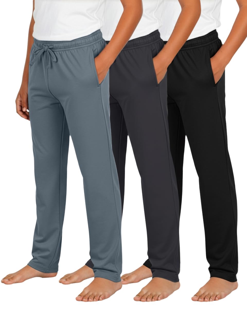 Real Essentials 3 Pack: Boys' Soft Pajama Pants - Sleepwear Lounge Bottoms for Kids Teens Youth with Pockets