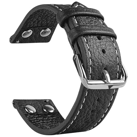 uEmoh Handmade Vintage Style Genuine Leather Cowhide Replacement Watch Strap (Men's & Women's) - 18mm 19mm 20mm 21mm 22mm 24mm (22mm, Black) Cover
