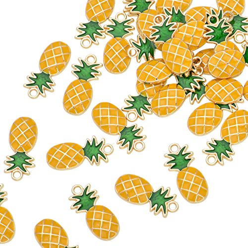 Image of Pack of 80 Pineapple Enamel Charms Gold Plated Colored Pendants Hawaii Style Accessories for Necklace Bracelet Jewelry Making DIY Crafting